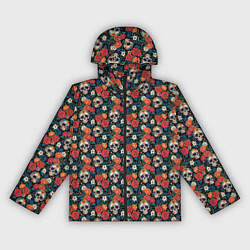 Ветровка с капюшоном женская Черепа и цветы Santa Muerte, цвет: 3D-черный