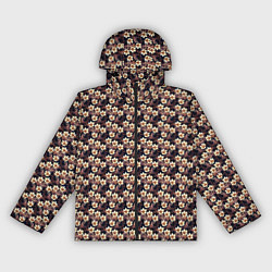 Ветровка с капюшоном женская Цветочный тёмно синий с нежным бежевым, цвет: 3D-черный