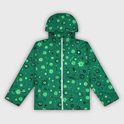 Ветровка с капюшоном женская Паттерн абстрактные маленькие цветы зелёный, цвет: 3D-белый