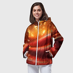 Ветровка с капюшоном женская Красная волнистая текстура с блеском, цвет: 3D-белый — фото 2