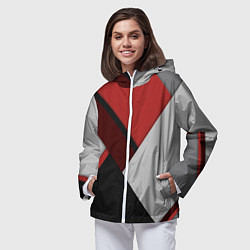 Ветровка с капюшоном женская Color black red grey, цвет: 3D-белый — фото 2