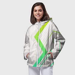 Ветровка с капюшоном женская Color white line green, цвет: 3D-белый — фото 2
