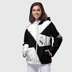 Ветровка с капюшоном женская Real Madrid geometry black, цвет: 3D-белый — фото 2