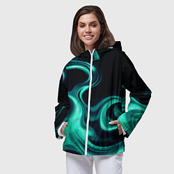 Ветровка с капюшоном женская Color turquoise black, цвет: 3D-белый — фото 2