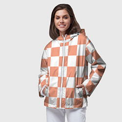 Ветровка с капюшоном женская Квадраты оранжевые, цвет: 3D-белый — фото 2