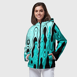 Ветровка с капюшоном женская Чёрно-голубой абстракция, цвет: 3D-черный — фото 2