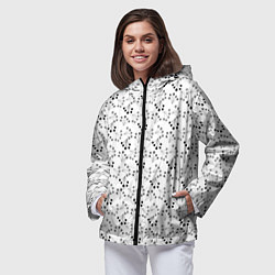 Ветровка с капюшоном женская Черно белый ягодный узор ретро, цвет: 3D-черный — фото 2