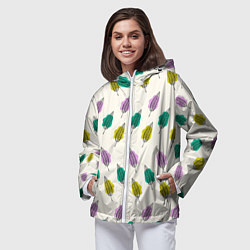 Ветровка с капюшоном женская Листья на пятнах, цвет: 3D-белый — фото 2