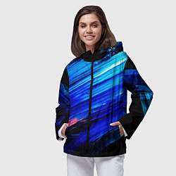 Ветровка с капюшоном женская Синии кисти краски на черном, цвет: 3D-черный — фото 2