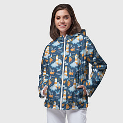 Ветровка с капюшоном женская Маяк в облаках, цвет: 3D-белый — фото 2