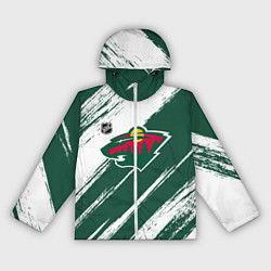 Ветровка с капюшоном женская Миннесота Уайлд - зеленый и белый, цвет: 3D-белый