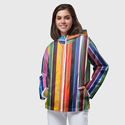 Ветровка с капюшоном женская Разноцветная полоска, цвет: 3D-белый — фото 2