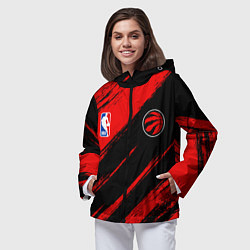 Ветровка с капюшоном женская Торонто Рэпторс - красные потертости, цвет: 3D-черный — фото 2