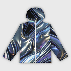Ветровка с капюшоном женская Серебро жидкий металл, цвет: 3D-белый