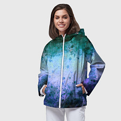 Ветровка с капюшоном женская Абстракция - blue-green acid, цвет: 3D-белый — фото 2