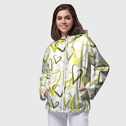 Ветровка с капюшоном женская Зеленые сердца, цвет: 3D-белый — фото 2