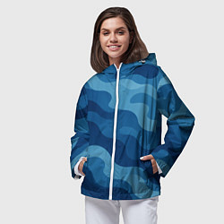 Ветровка с капюшоном женская Синие волнистые линии в виде камуфляжа, цвет: 3D-белый — фото 2