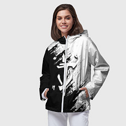 Ветровка с капюшоном женская Doom штрихи красок черные, цвет: 3D-белый — фото 2