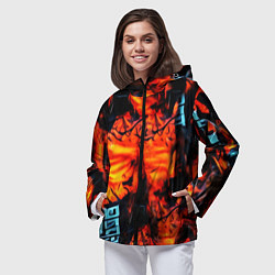 Ветровка с капюшоном женская Абстрактная текстура рыжего пламени, цвет: 3D-черный — фото 2