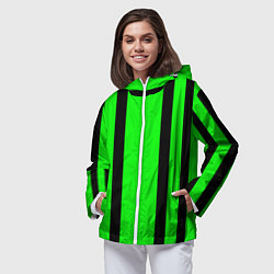 Ветровка с капюшоном женская Color black and green stripes, цвет: 3D-белый — фото 2