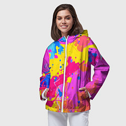Ветровка с капюшоном женская Яркие пятна акриловой краски на стене, цвет: 3D-белый — фото 2