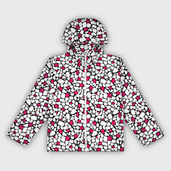 Ветровка с капюшоном женская Мелкий красно белый мозаичный узор на черном, цвет: 3D-белый