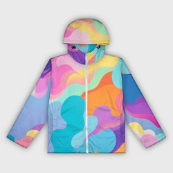 Ветровка с капюшоном женская Разноцветные красивые облака, цвет: 3D-белый
