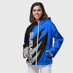 Ветровка с капюшоном женская Subaru - синий, цвет: 3D-белый — фото 2