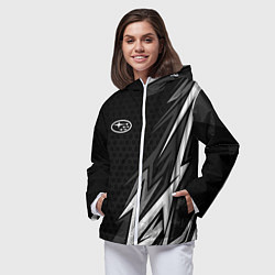 Ветровка с капюшоном женская Subaru - монохромный черный, цвет: 3D-белый — фото 2