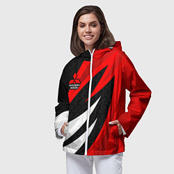 Ветровка с капюшоном женская Митсубиси - красный спорт, цвет: 3D-белый — фото 2