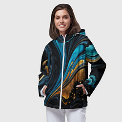 Ветровка с капюшоном женская Сине-золотая абстракция, цвет: 3D-белый — фото 2