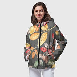 Ветровка с капюшоном женская Шумный листопад на сером, цвет: 3D-черный — фото 2