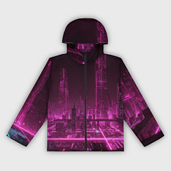 Ветровка с капюшоном женская Городской пейзаж неоновый киберпанк, цвет: 3D-черный