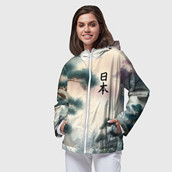 Ветровка с капюшоном женская Сосна в Японском пейзаже, цвет: 3D-белый — фото 2
