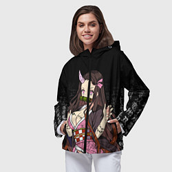 Ветровка с капюшоном женская Клинок, рассекающий демонов, Незуко Комадо, цвет: 3D-черный — фото 2