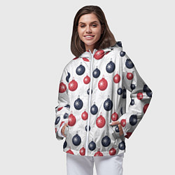 Ветровка с капюшоном женская Синие и красные новогодние шары со снежинками, цвет: 3D-белый — фото 2