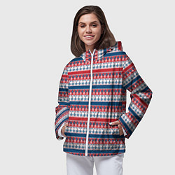 Ветровка с капюшоном женская Скандинавский красно синий новогодний орнамент, цвет: 3D-белый — фото 2