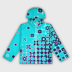 Ветровка с капюшоном женская Геометрическая метаморфоза на бирюзе, цвет: 3D-белый