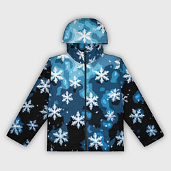 Ветровка с капюшоном женская Стилизованный паттерн со снежинками тёмно-синий, цвет: 3D-черный