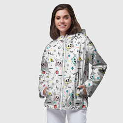 Ветровка с капюшоном женская Паттерн с черепами и геометрическими фигурами на Х, цвет: 3D-белый — фото 2