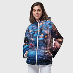 Ветровка с капюшоном женская Новогодний двор в блестках, цвет: 3D-белый — фото 2