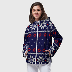 Ветровка с капюшоном женская Вязаный новогодний узор, цвет: 3D-белый — фото 2