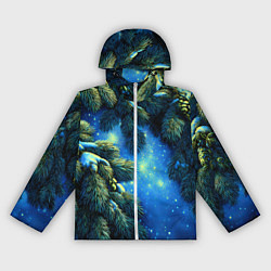 Ветровка с капюшоном женская Новогодние ветки елки, цвет: 3D-белый