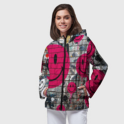 Ветровка с капюшоном женская Розовые смайлы граффити, цвет: 3D-черный — фото 2