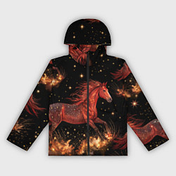 Ветровка с капюшоном женская Огненные лошади - паттерн, цвет: 3D-черный