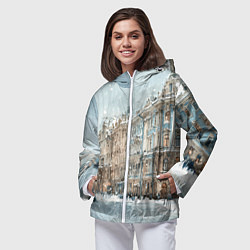 Ветровка с капюшоном женская Снежный день в Санкт-Петербурге, цвет: 3D-белый — фото 2
