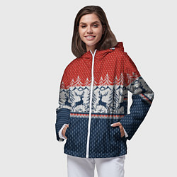 Ветровка с капюшоном женская Вязаный узор с оленями, цвет: 3D-белый — фото 2