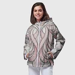 Ветровка с капюшоном женская Нежно розовый орнамент из перьев, цвет: 3D-белый — фото 2