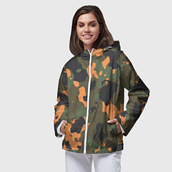 Ветровка с капюшоном женская Камуфляж: хаки/оранжевый, цвет: 3D-белый — фото 2