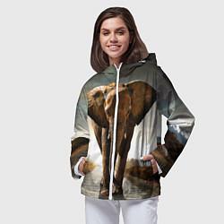 Ветровка с капюшоном женская Дикий слон, цвет: 3D-белый — фото 2